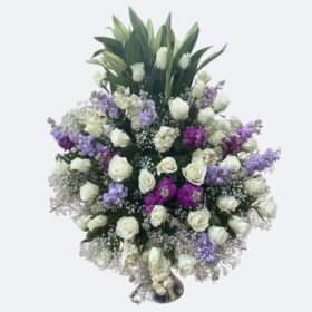 Luxury White and Purple Rose and Stock Arrangement
