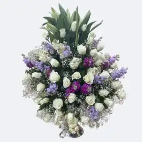 Luxury White and Purple Rose and Stock Arrangement