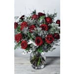 Red rose bouquet with dusty miller