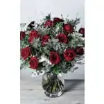 Red rose bouquet with dusty miller