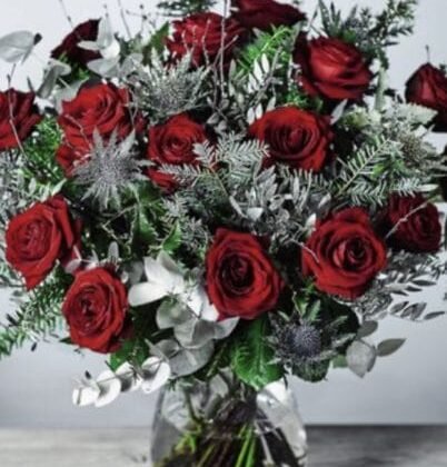 Luxury Red Roses Flower Bouquet with Glass Vase next day delivery