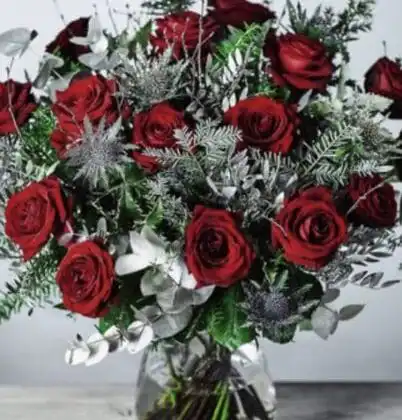 Luxury Red Roses Flower Bouquet with Glass Vase next day delivery