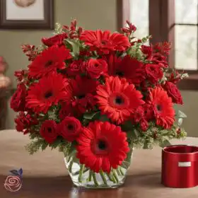Radiant Scarlet: Red Rose, Gerbera & Carnation Globe
