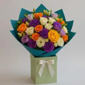 Radiant Harmony Mixed Rose & Lisianthus Hatbox