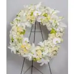 White Orchid And Lily Tribute Wreath on Stand