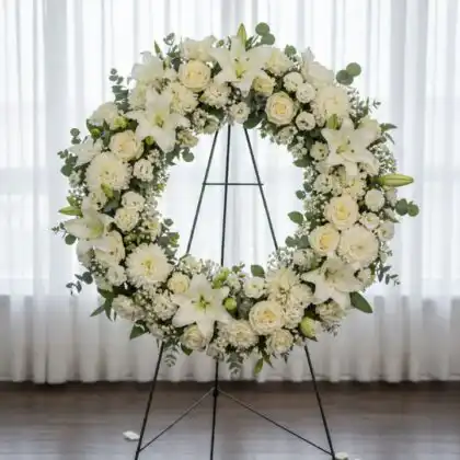 funeral wreath on stand