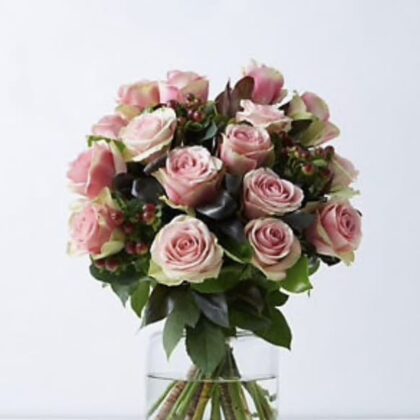 Joyful 12 luxury pink roses Bouquet arrangement Next Day Delivery