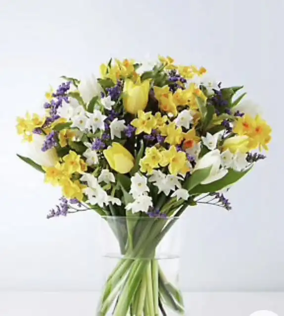 Daffodils, Tulips, Hyacinths Flower Bouquet 1 Bright white and yellow flower bouquet Next day delivery