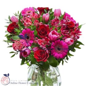 Red Roses, Tulips, Gerbera Mixed Flower Bouquet