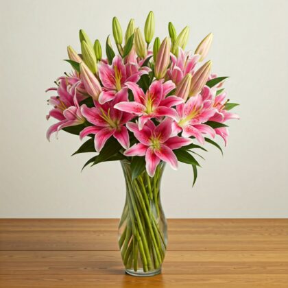 Pink stargazer lily bouquet