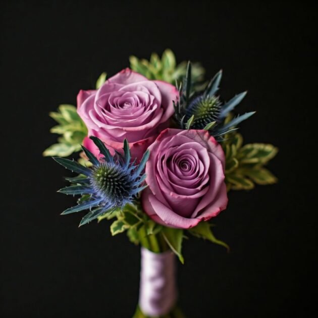 Purple Rose Thistle Bouquet - Image 3