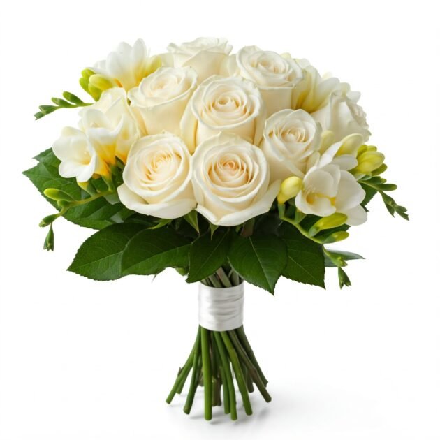 White Rose Freesia Bouquet - Image 2