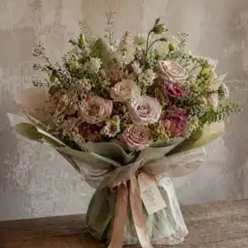 The Serenade Bouquet: Cream Roses & Blush Lisianthus