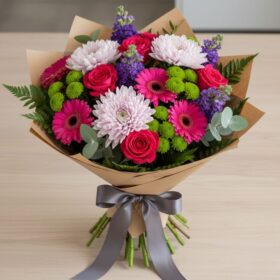 Pink Gerbera Daisies & Roses Bouquet