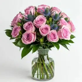 Elegant Pink Rose & Thistle Bouquet