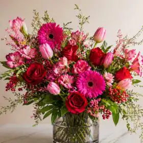 Radiant Romance Pink Tulips and Roses Bouquet