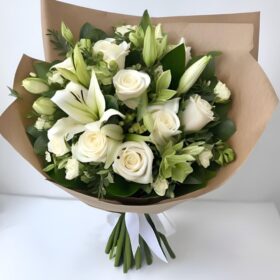 Pure Elegance White Rose & Lily Bouquet