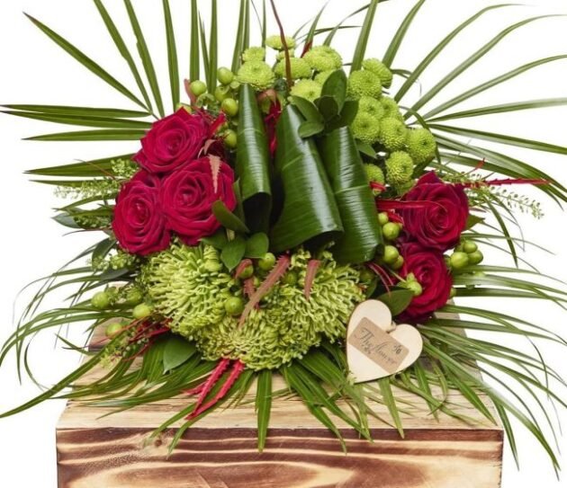 Luxury red Roses & Green Shamrock Bouquet Hand Tied Delivery