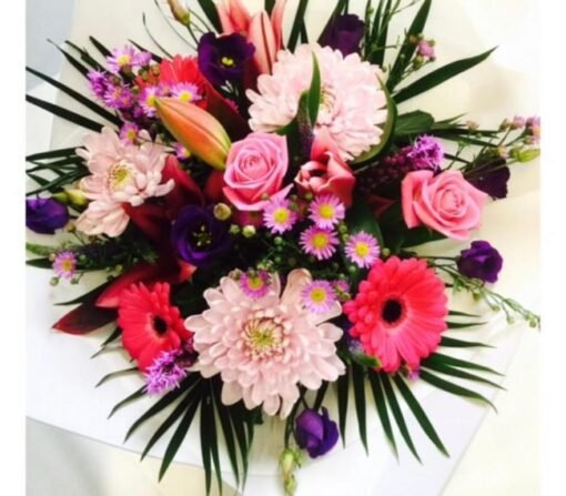 Pink roses carnations lilies peonies Hand Tied Flower Bouquet