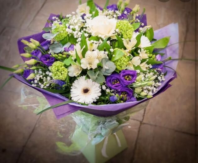 white and purple hand tied