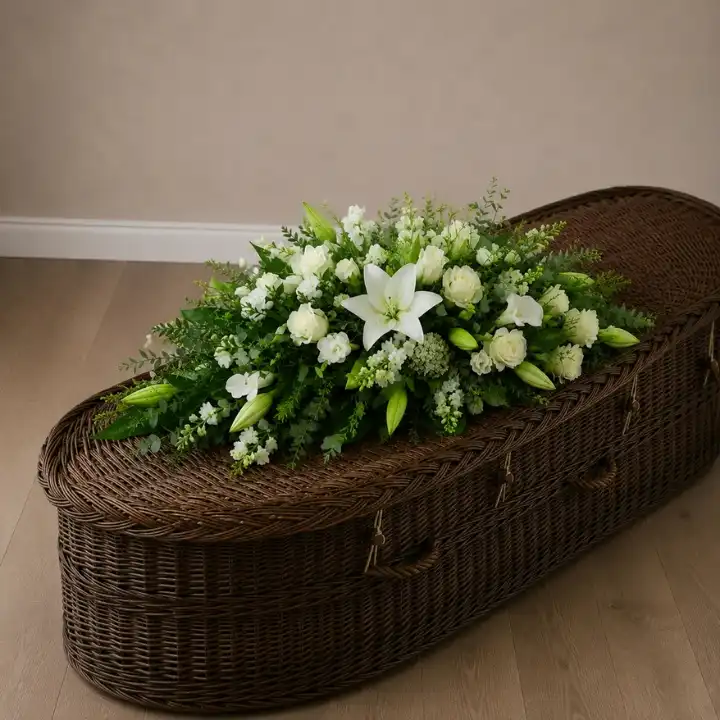 Classic White Lily Coffin Spray 1 Premium White Lily and Rose Coffin Spray
