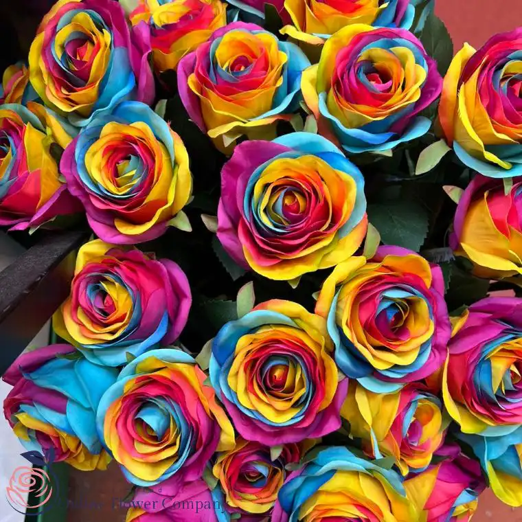 Luxury Rainbow Roses in Hat Box 3 Rainbow Roses Hat Box