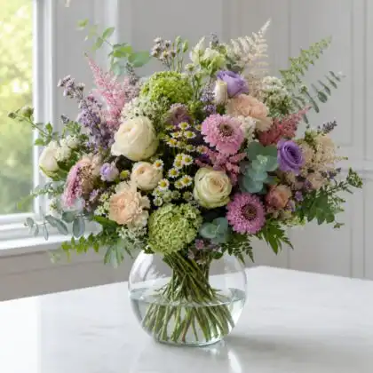 pink roses and lilies bouquet