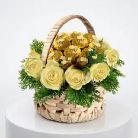 Elegant Cream Rose & Ferrero Rocher Gourmet Gift Basket