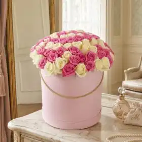 Royal Pink & White Rose Gold-Rope Hatbox