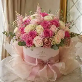 Royal Pink & White Rose Gold-Rope Hatbox