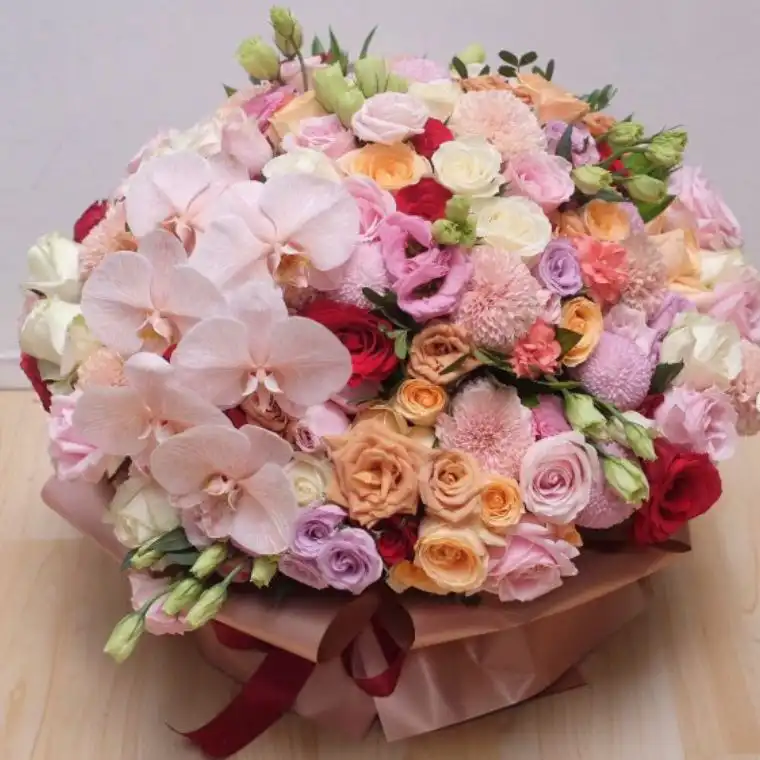 Mixed Orchid & Rose Dream Bouquet 1 Red and White Bouquet of Roses