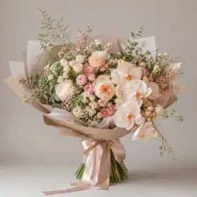 Peach Bliss Orchid-Rose Bridal Bouquet