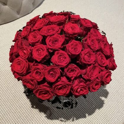 Luxury 50 Red Roses Bouquet hat box delivery uk