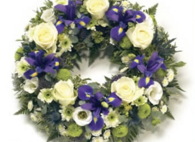 blue and white wreath