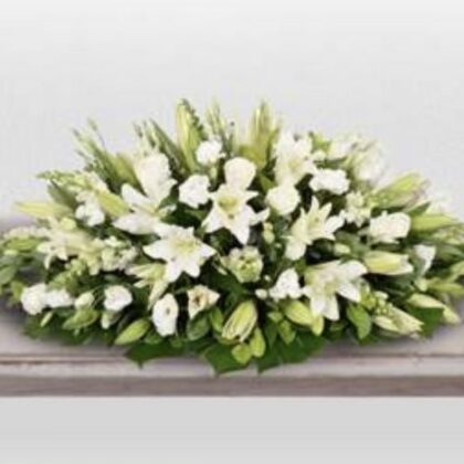 white coffin spray flowersArrangement