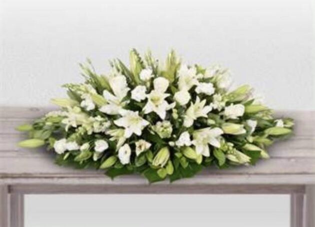 white coffin spray flowersArrangement