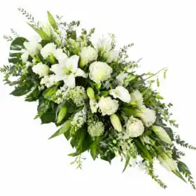 Premium White Coffin Spray with Lilies & Roses