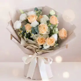 Graceful Peach & Ivory Rose Luxe Bridal Bouquet