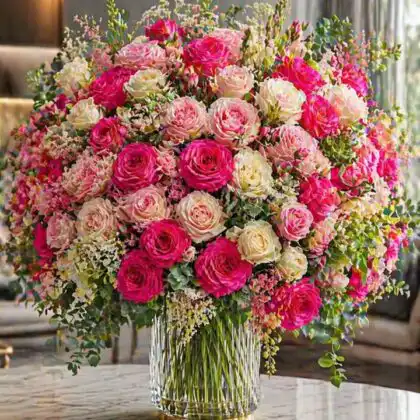 white and pink roses bouquet​