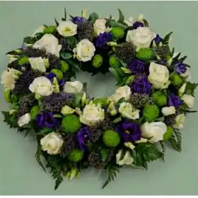 Purple and White Serenity Funeral Wreath