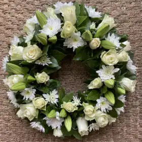 Elegant White Rose & Lily Wreath