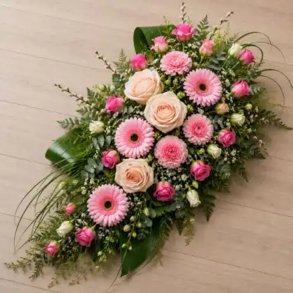Pink Gerbera & Peach Rose Single Ended Spray