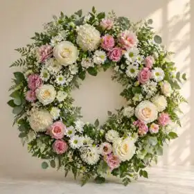 Classic Pink & White Serenity Funeral Wreath