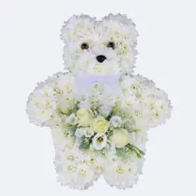 Teddy Bear Funeral Flowers Tribute | White Chrysanthemum Bear
