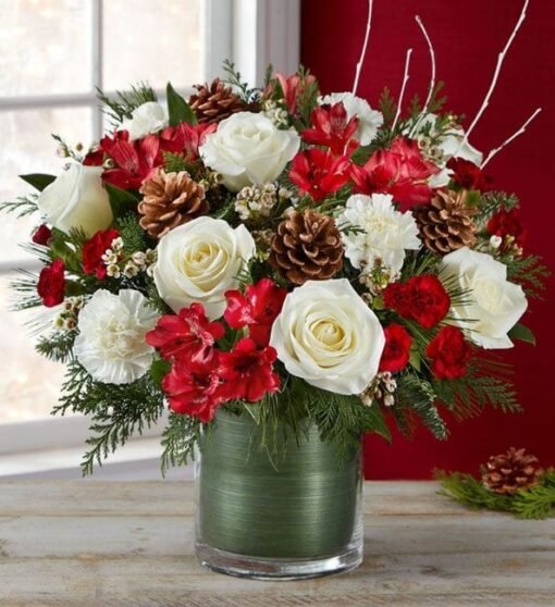 Winter Rose Romance Bouquet: Unique Christmas Floral Arrangements for Winter