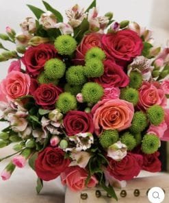 Red Rose And Green Mums Flower bouquet Next Day delivery