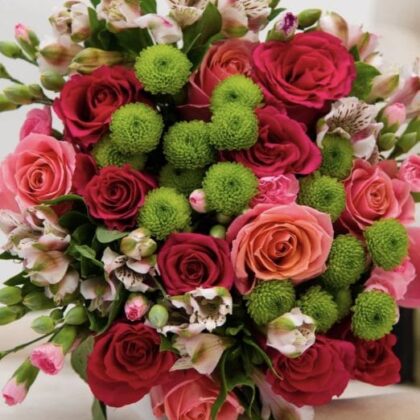 Red Rose And Green Mums Flower bouquet Next Day delivery