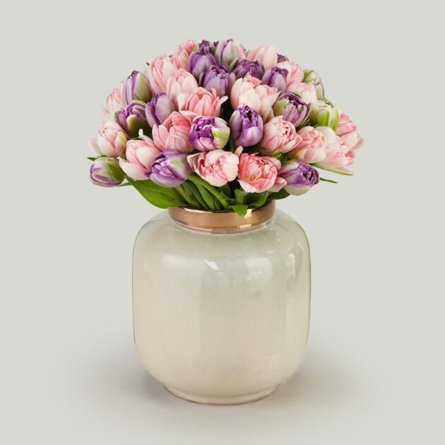 Pink and Purple Tulip Bouquet in Daphne Vase