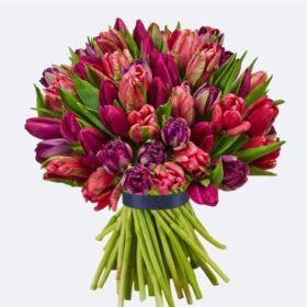 Hand-Tied Deep Pink and Purple Tulip Bouquet