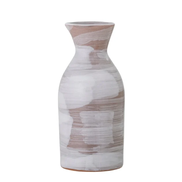 Tall Beige and White Abstract Vase